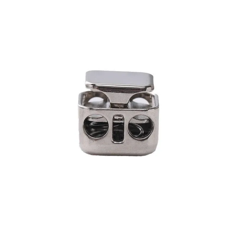 Square Two-Hole Cylinder Metal Spring Drawstring Cord Lock – 20Pcs Silver