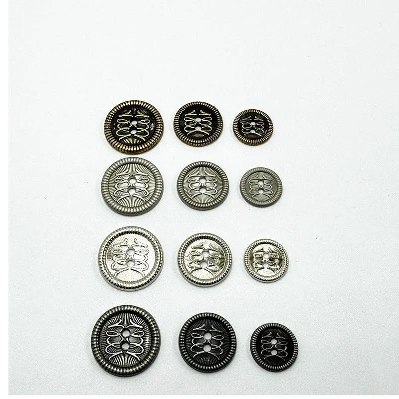 12/15/18mm Vintage Metal Buttons Two Holes for Coats Jackets 96 Pack