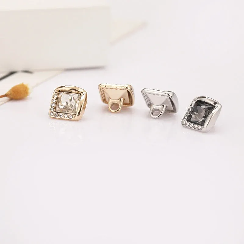 Square Rhinestone Shank Buttons 20-Pack 10mm Gold Nickel