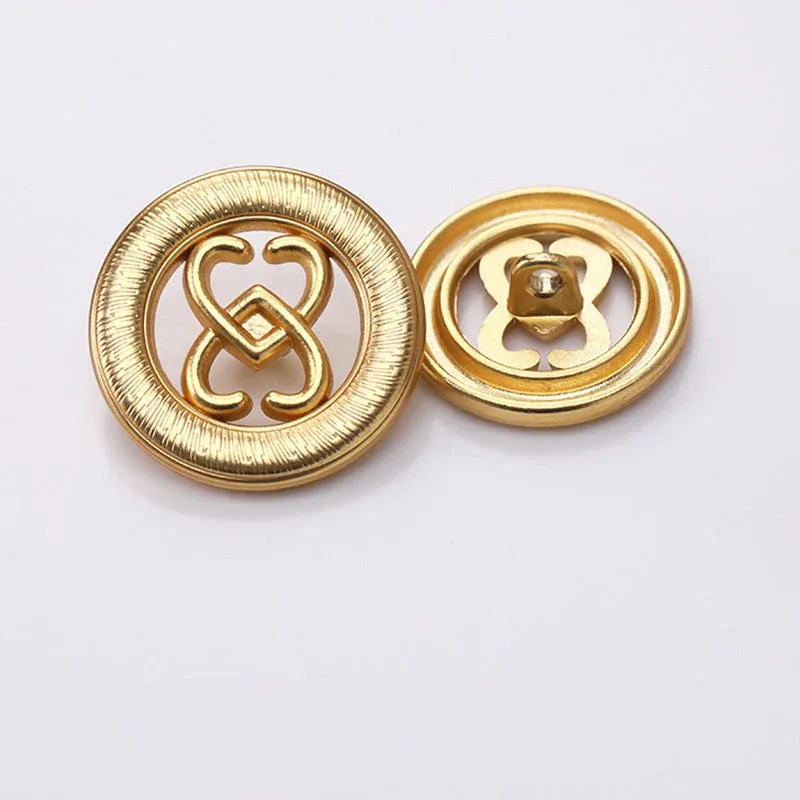 Round Double Heart Hollow Cutout Metal Shank Buttons – 20Pcs Gold