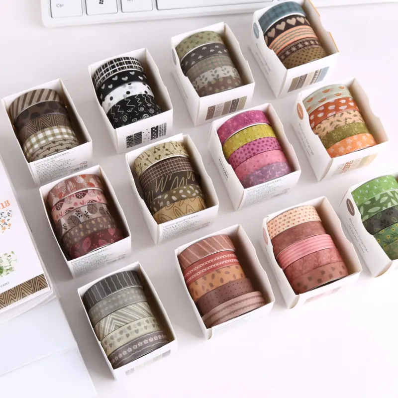 Autumn Reverie Washi Tape Set | 60 Rolls | 12 Color Palettes × 5 Rolls | 10mm × 2m