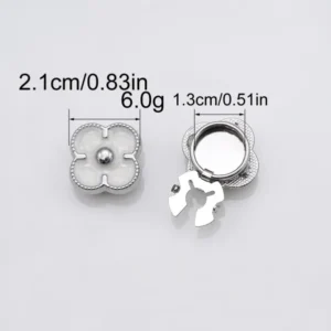 21mm Four-Leaf Clover Detachable Metal Clamp Buttons 3 Pack Silver White