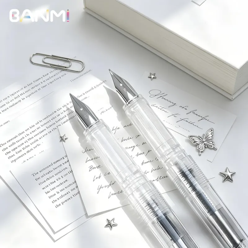 BANMI Transparent Fountain Pen for Beginner 2 Pack (EF 0.38mm & F 0.5mm)