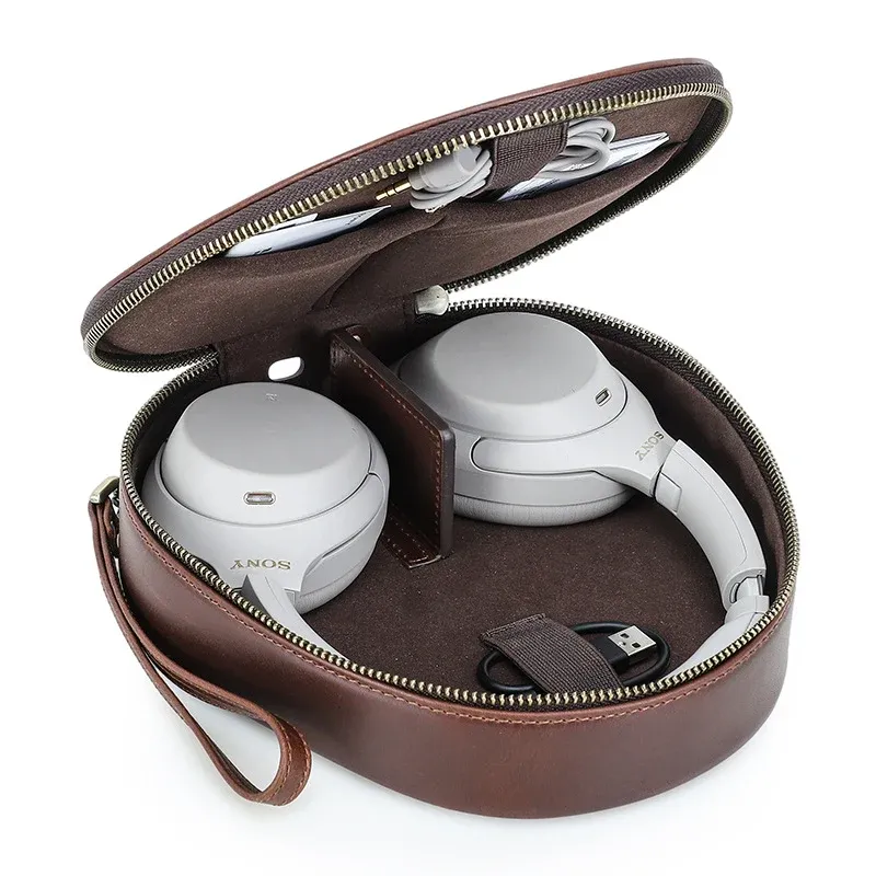Headphone Case for Sony WH-1000XM6 /XM5 /XM4 Brown Leather Carrying Bag