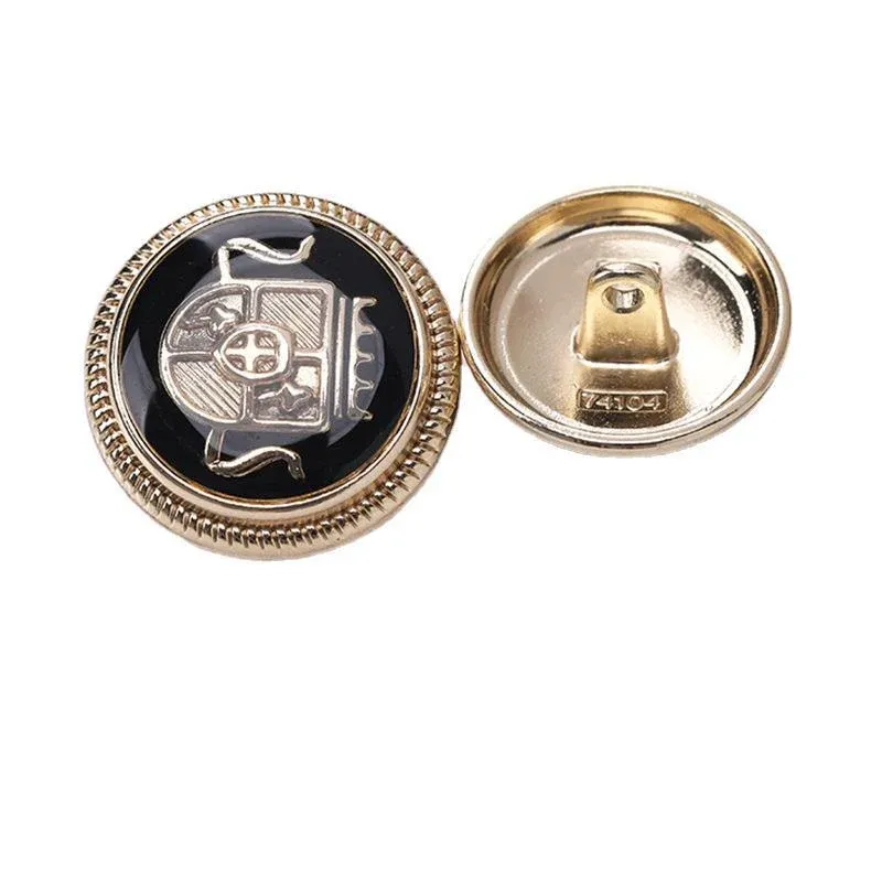 Round Crown Black Enamel Metal Shank Buttons – 20Pcs (Gold / Silver) Gold