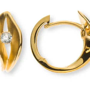 Kreolen Gelbgold 750 blattformig teilgesandelt mit 2 Brillanten