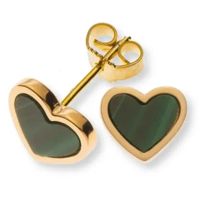 Ohrstecker 750 Gelbgold mit 2 Malachitherzen