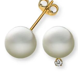 Perlohrringe Gelbgold 750 Weisse Perlen 9mm Brillanten 0.07ct