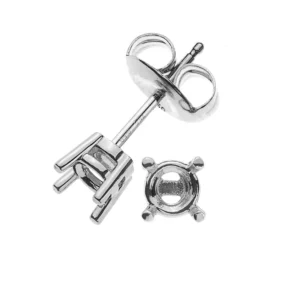 Ohrstecker Solitär-Rohling 4-Griff-Fassung Weissgold 750