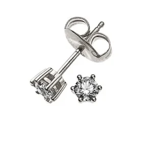 Solitär Ohrstecker 6-Griff Fassung Weissgold 750 0.10ct.