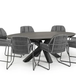 Tierra Outdoor Dining-Set Rivera anthrazit – Oblong waldgrau 200 x 110 cm, 7-teilig