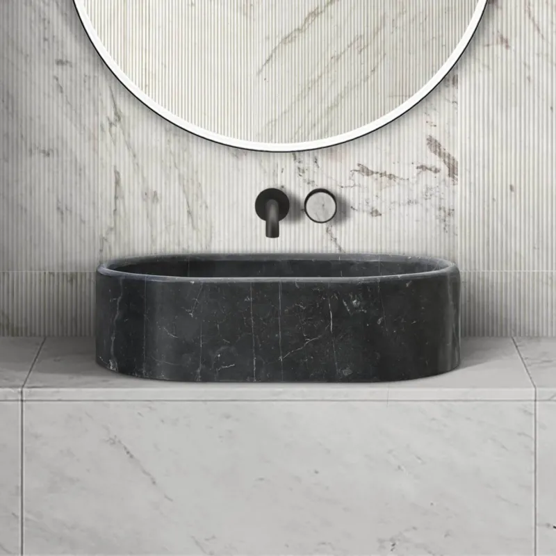 24" Matte Black Marble Oval Bathroom Vessel Sink for Vanity Countertop