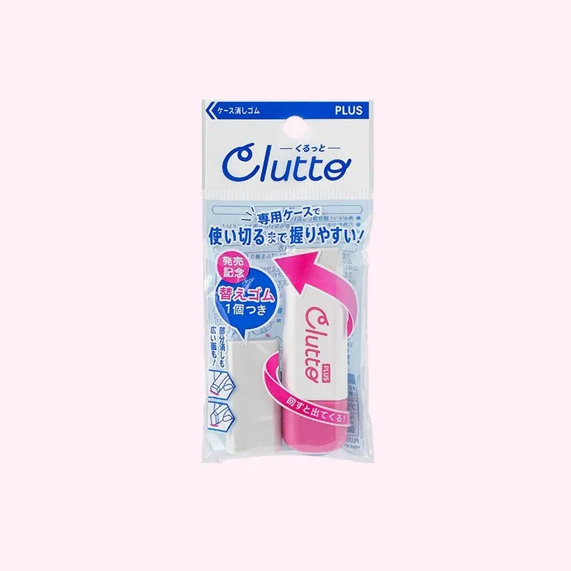 PLUS Clutto Hexagonal Twist-Up Eraser Includes 2 Replacement Refills Pink