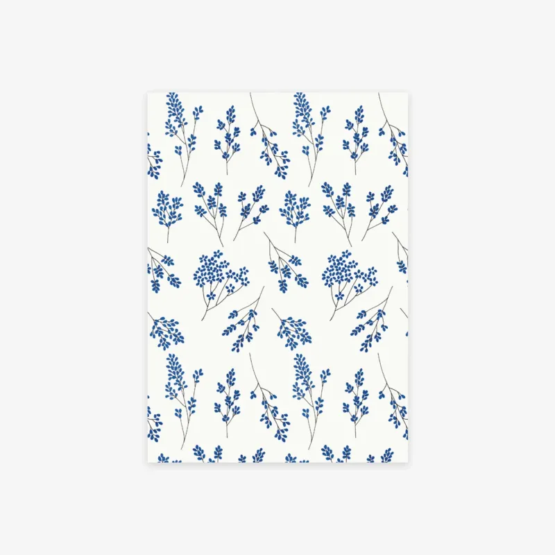 A decorative A5 paper sheet with blue flowers.
