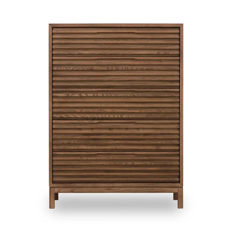 Kommode – Eschenholz Material, Lamellenfront Design, Roux Braun, 132 cm Höhe - Tanner | Modus Furniture International