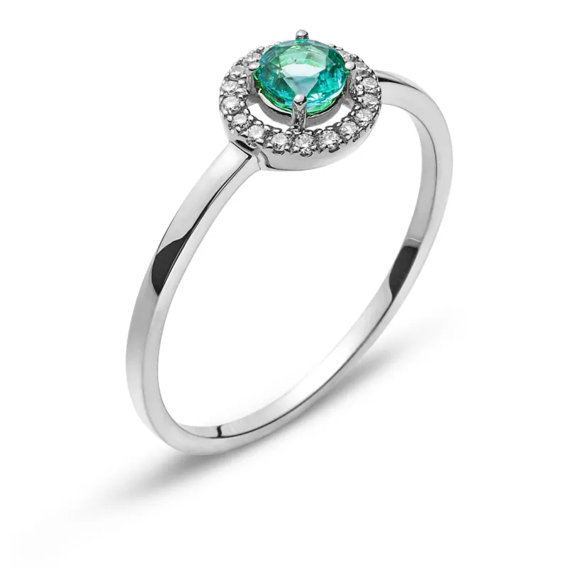 Ring Weissgold 750 mit Smaragd 0.28 ct. & Brillanten 0.07 ct.