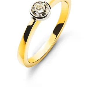 Solitär Ring Bicolor 750 Zargen Diamant 0,10 ct.