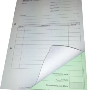 Rechnungsblock Block Rechnung DIN A4, 2-fach selbstdurchschreibend,2x50 Blatt weiß/grün - gelocht (22423)