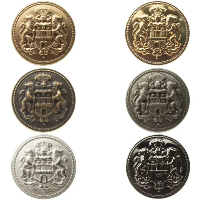 Double Lion Crown Metal Buttons for French Lady's Shiny Silk Coat 6pcs