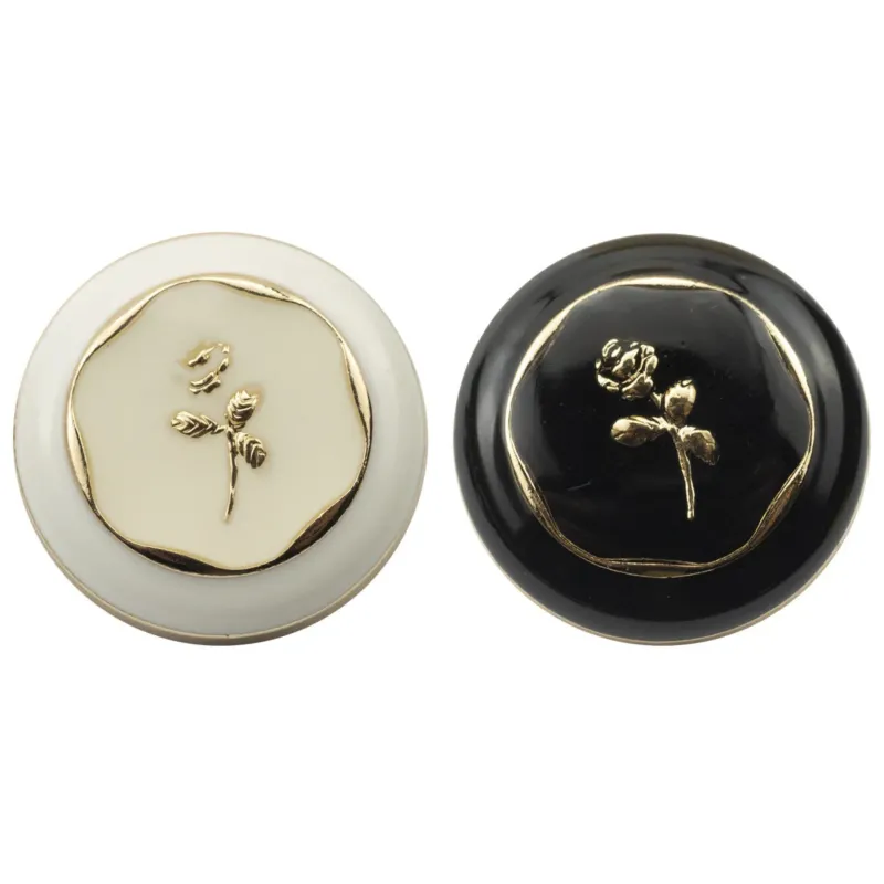 Vintage Oiled Black and White Rose Metal Decorative Buttons 10pcs