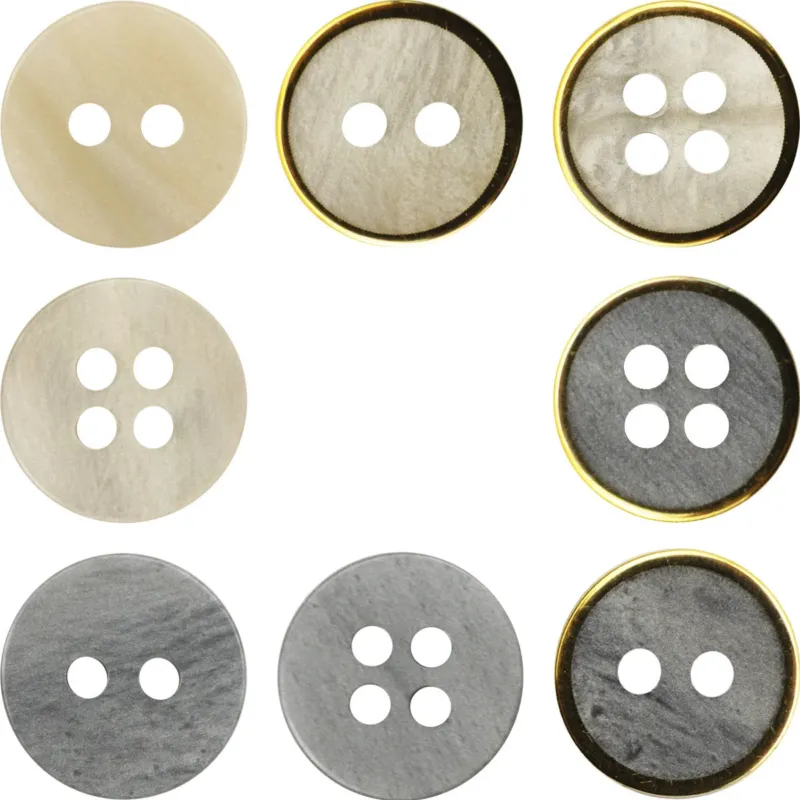 11.5mm Wood Grain Gray Beige Resin Buttons with Gold Rim 48 Pack