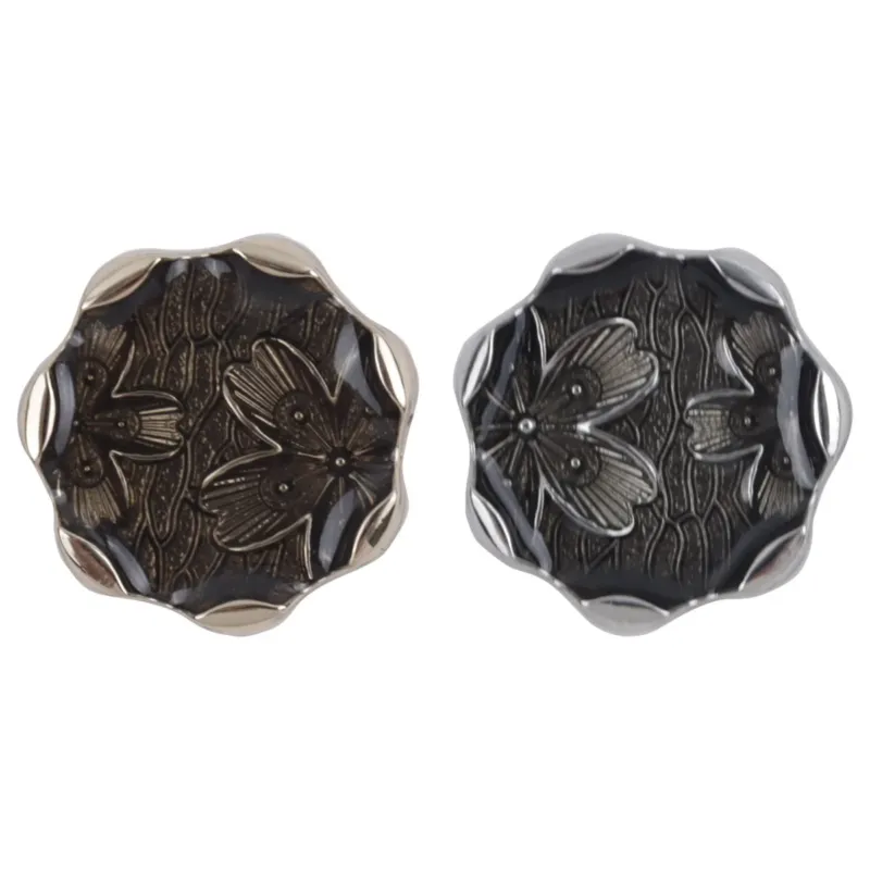 Polygonal Flower Pattern Gold and Silver Metal Shank Buttons 10pcs