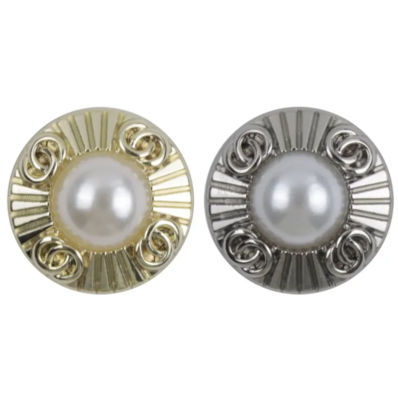 Double-Ring Pearl Gold and Silver Metal Decorative Buttons 10pcs