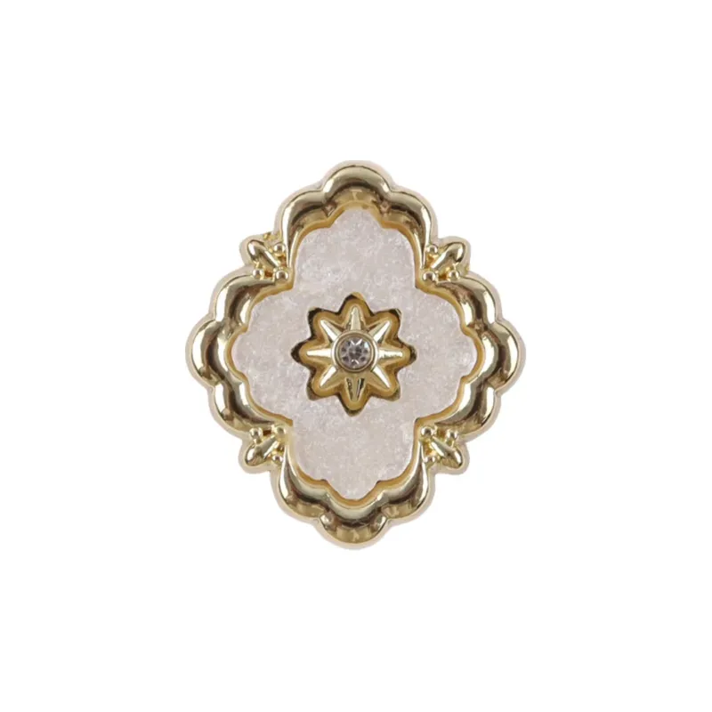 Irregular Quadrilateral Metal Buttons Golden Inlay and Diamonds 10PCS