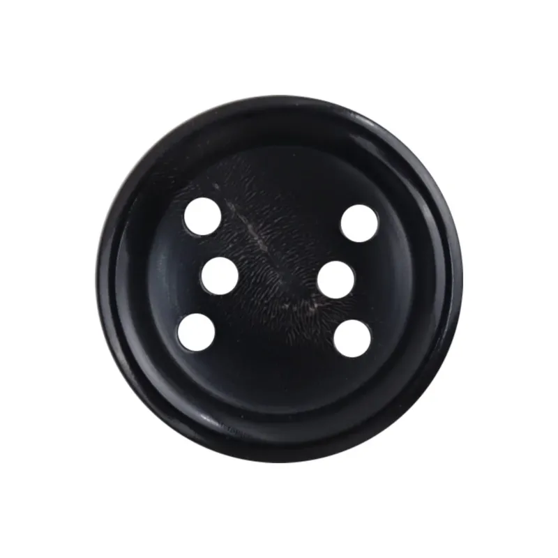 Round Six-Hole Natural Black Horn Buttons for Leather Jackets 6pcs