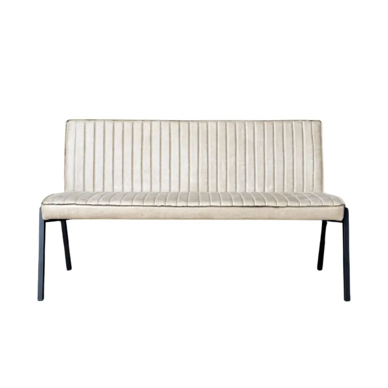Esszimmerbank – Kunstleder Beige, Schwarzes Metallgestell, Kontrastnaht, 155 cm – Tivoli | Starfurn