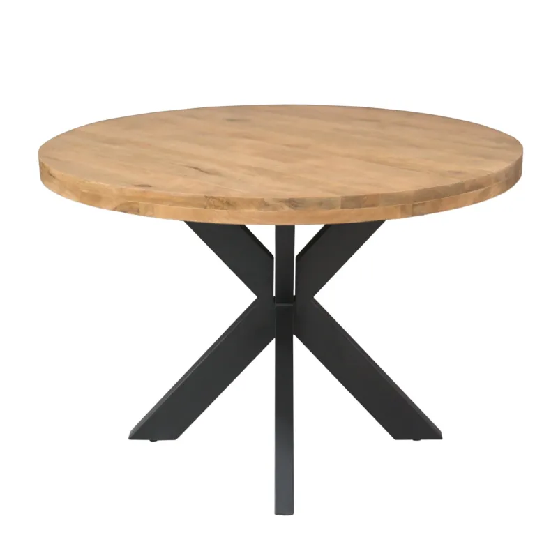 Esszimmertisch – Helles Mangoholz, Schwarzes Metall, Runde Form – Dakota | Starfurn