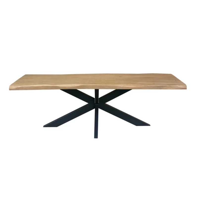 Esszimmertisch – Baumstammkanten Design, Metall Matrixgestell, Natürliche Holzoptik – Dakota | Starfurn