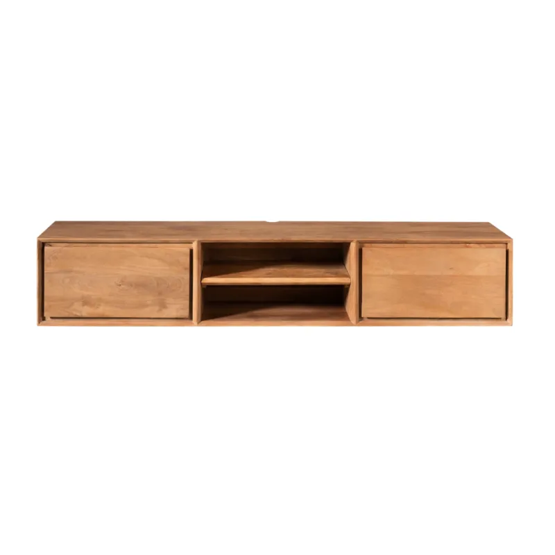 TV-Möbel - Mangoholz Natur, Grifflose Schubladen, Schwebendes Design, 160 cm – Ambiance | Starfurn