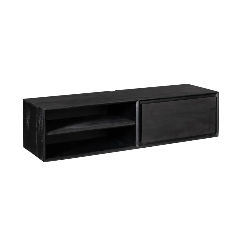 TV-Möbel - Mangoholz Schwarz, Grifflose Lade, Schwebendes Design, 120 cm – Ambiance | Starfurn