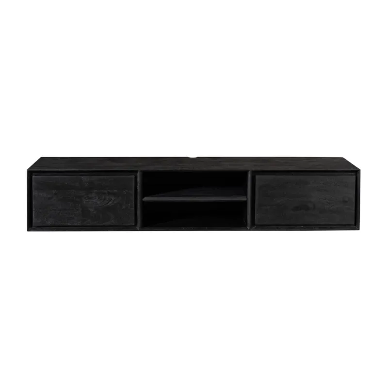 TV-Möbel - Mangoholz Schwarz, Grifflose Schubladen, Schwebendes Design, 160 cm – Ambiance | Starfurn
