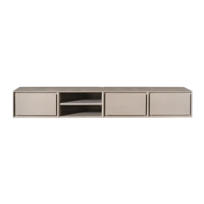 TV-Möbel - Mangoholz Taupe, Grifflose Schubladen, Schwebendes Design, 200 cm – Ambiance | Starfurn