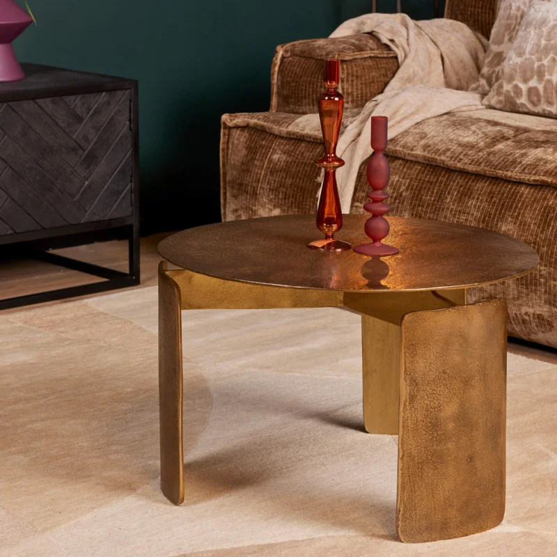 Couchtisch – Aluminium, Goldoptik, Rundform – Darwin | Starfurn