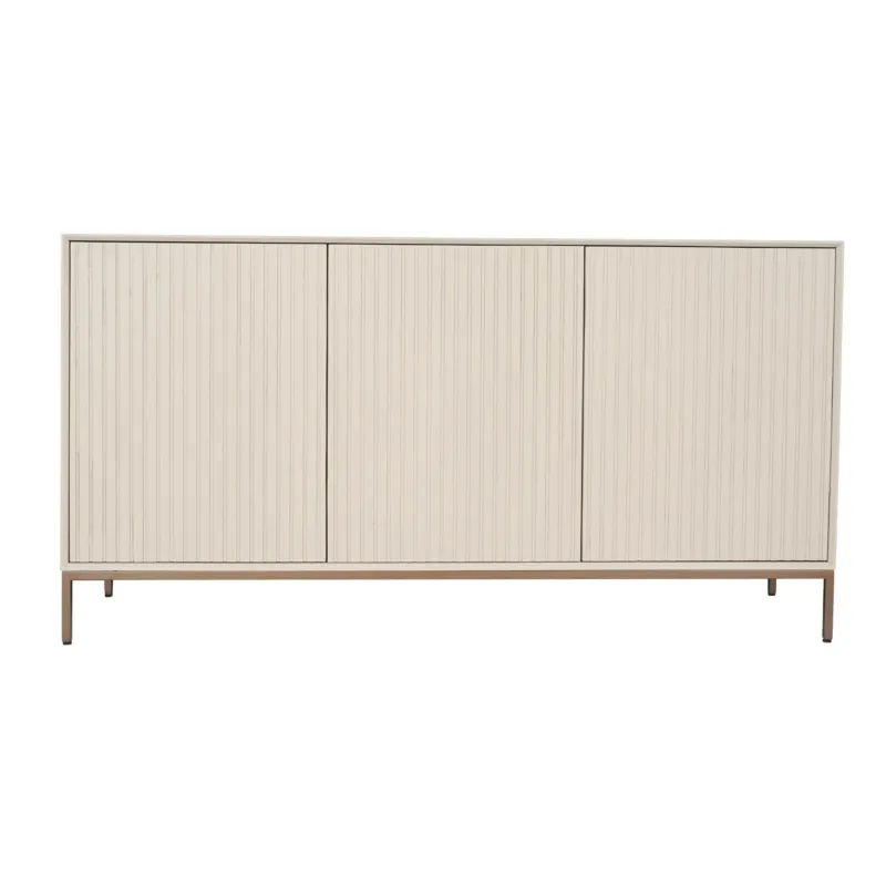 Sideboard - Sandfarbenes Mangoholz, Vertikale Lamellenfront, Bronzefarbenes Metallgestell, 165 cm – Madison | Starfurn