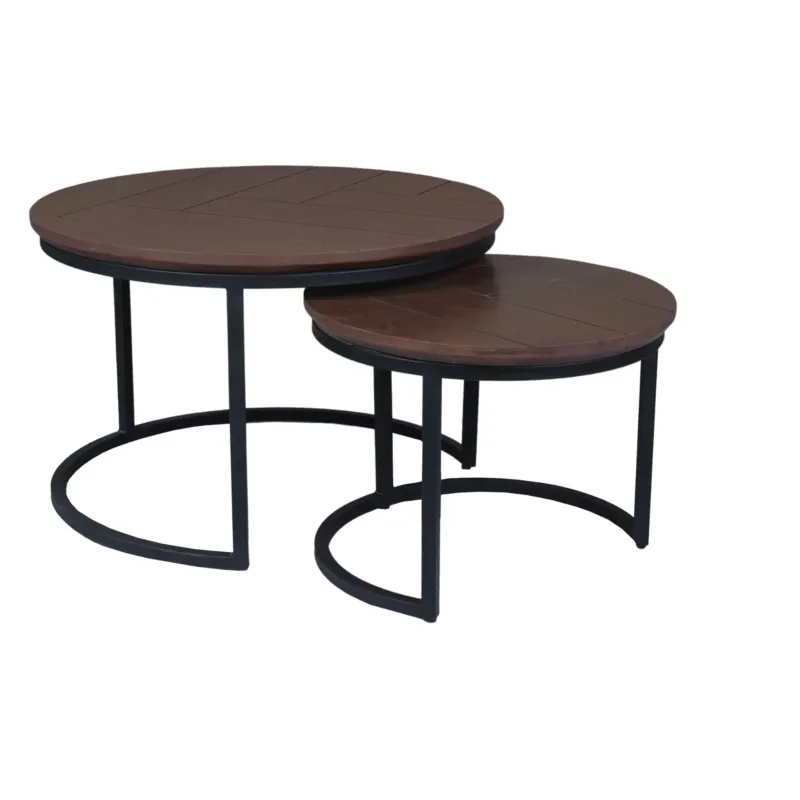 Couchtisch - Walnussfarbene Eiche, Runde Form, Metallgestell, 2er-Set, 70 cm – Otik | Starfurn