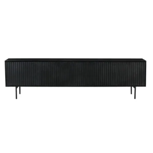 TV Möbel – Mango Holz, Schwarz Metall, Lamellen Design, 210 cm - Madison | Starfurn