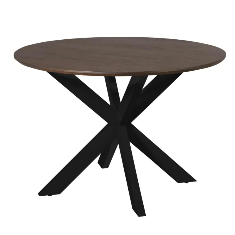 Esszimmertisch - Runde Form, Braunes Tischblatt, Schwarzes Metallgestell, 110 cm – Madison | Starfurn