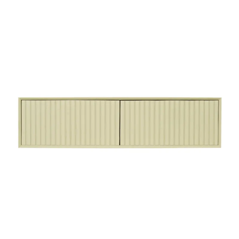 Schwebendes TV-Möbel - Sandfarbenes Mangoholz, Vertikale Lamellenfront, Grifflose Türen, 120 cm – Madison | Starfurn