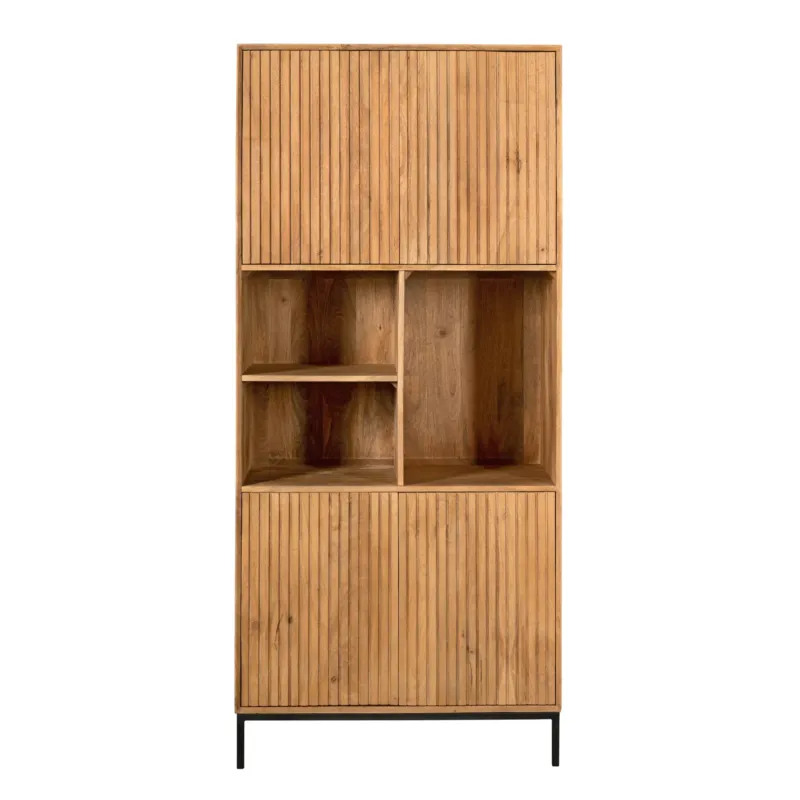 schrank – Natürliches Mangoholz, Vertikale Latten, Offene Fächer – Madison | Starfurn