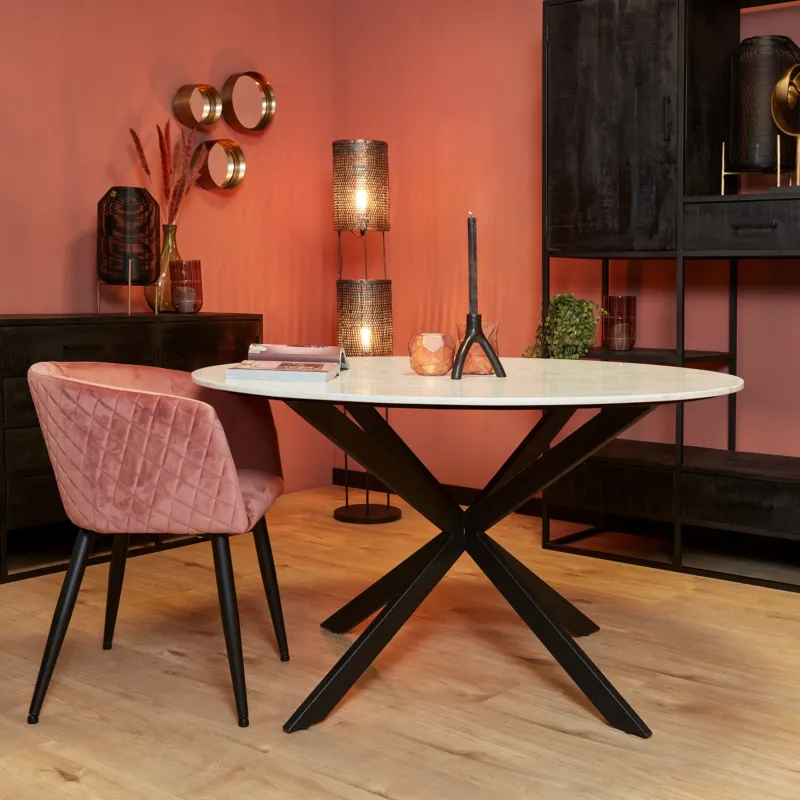 Esszimmertisch – Weißer Marmor, Rundes Design, Metallgestell 130cm – Lynn | Starfurn