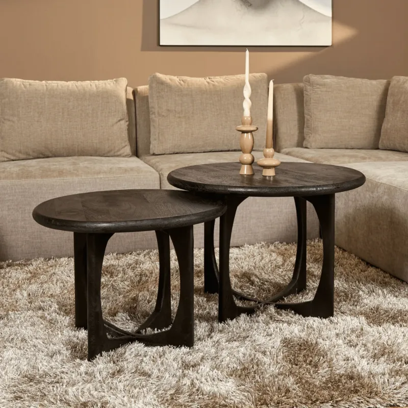 Beistelltisch – Mango Holz, Schwarz Finish, Rundform, 70cm – Milou | Starfurn
