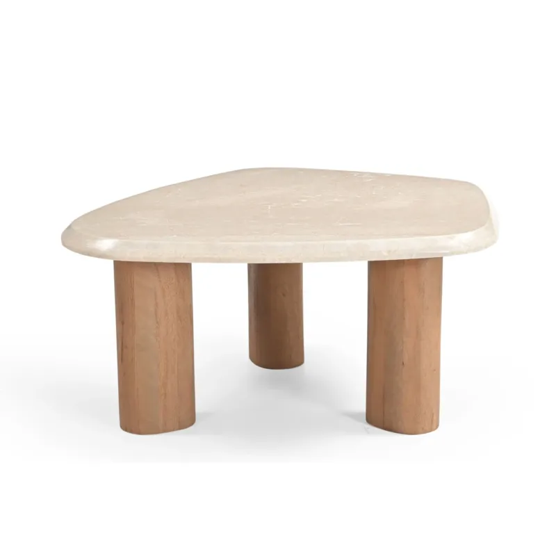 Couchtisch – Natur Mangoholz, Marmor Platte, Organische Form 84 cm – Nuvé | Starfurn