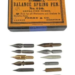 Perry & Co. Schachtel mit 12 alten Perry Federn - Vintage