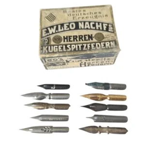 10 antike seltene Schreibfedern in Box - Vintage