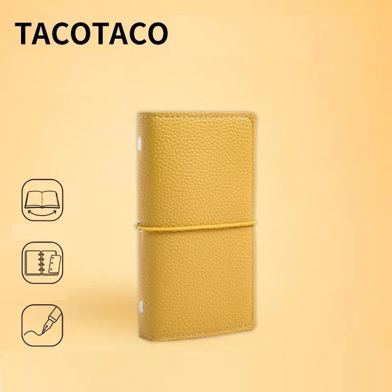 TACOTACO Soft-Cover Macaron Loose-Leaf Notebook – 60 Sheets | 6-Ring Binder with Elastic Closure | 84 × 150mm | Orange / Grass Green / Cloud White / Pink Orange