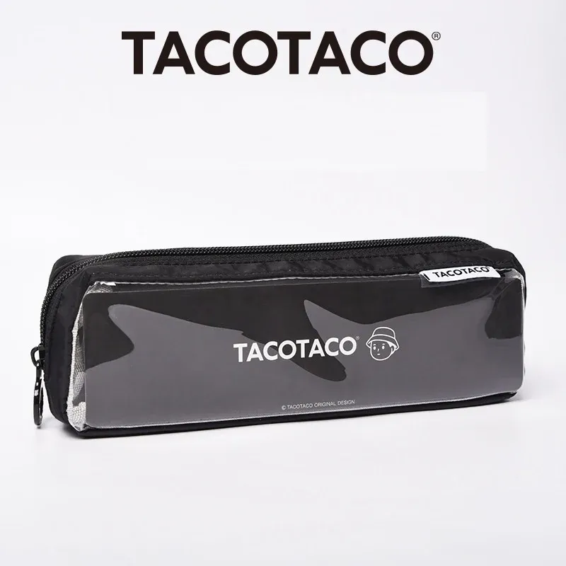 TACOTACO Stain-Resistant Triangular Pencil Case with PVC Window – 215 × 75mm | 80g | Black / Grey / Navy / Brown Black